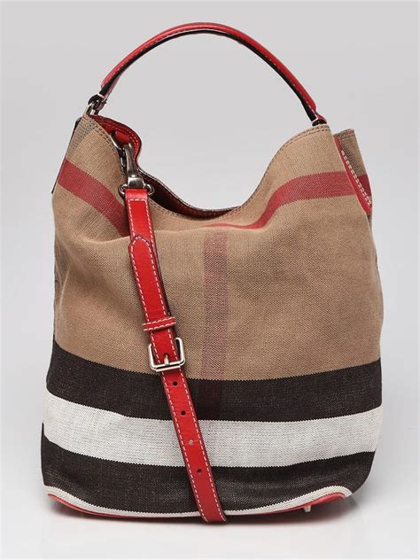 Burberry Red Canvas Check Medium Susanna Bucket Bag.